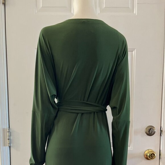 Norma Kamali Green Oliva Dolman Wrap Straight Dress Sz Xl/42 - Picture 2 of 13